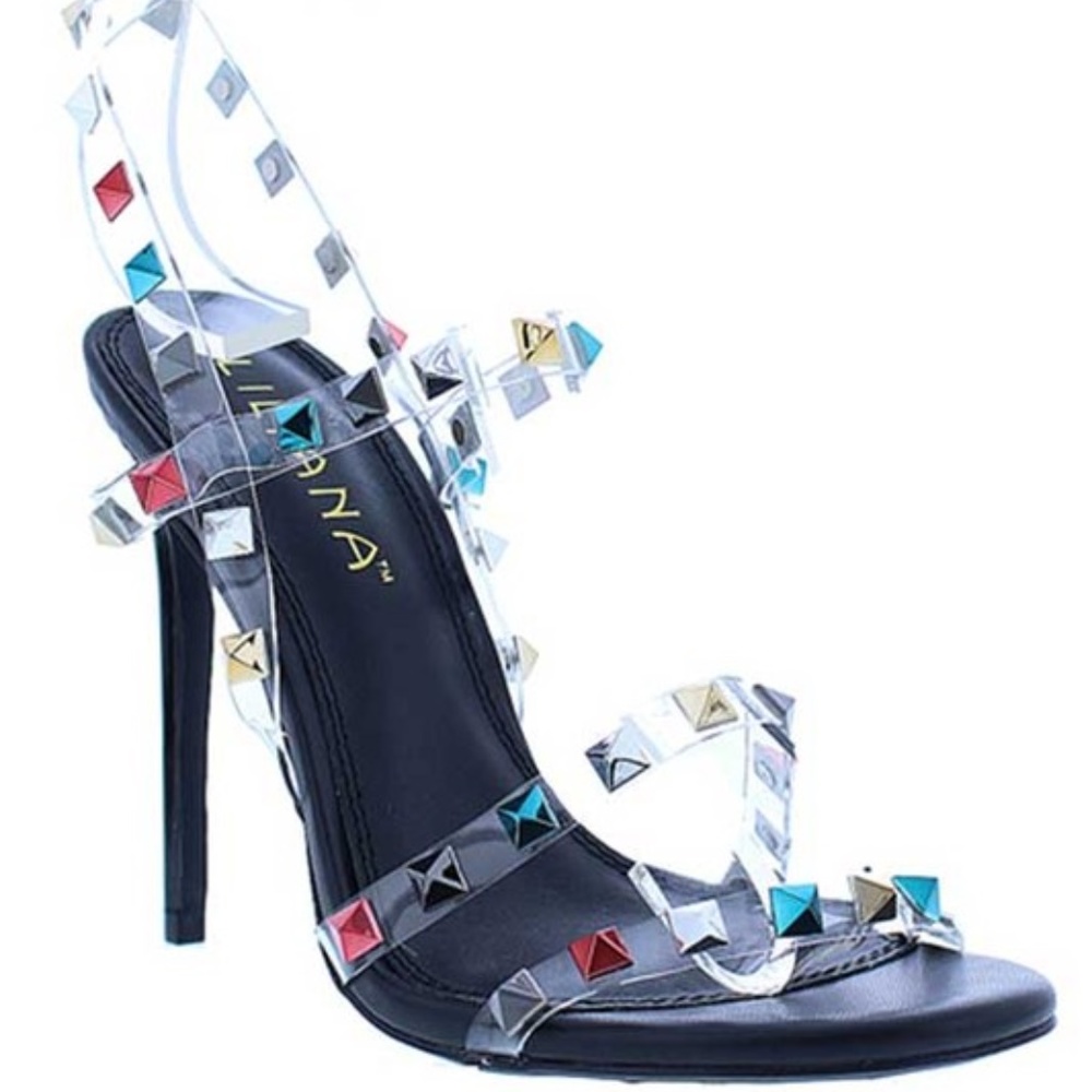 New Multiple Color Stud Clear Heel